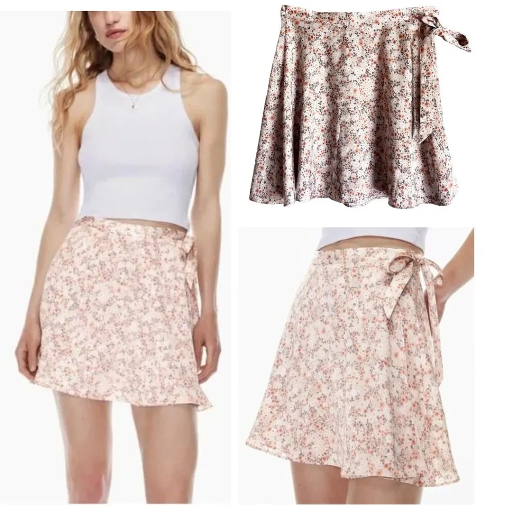 Aritzia Wilfred Winslet Floral Printed A-Line Wrap Satin Skirt Size L - Image 2