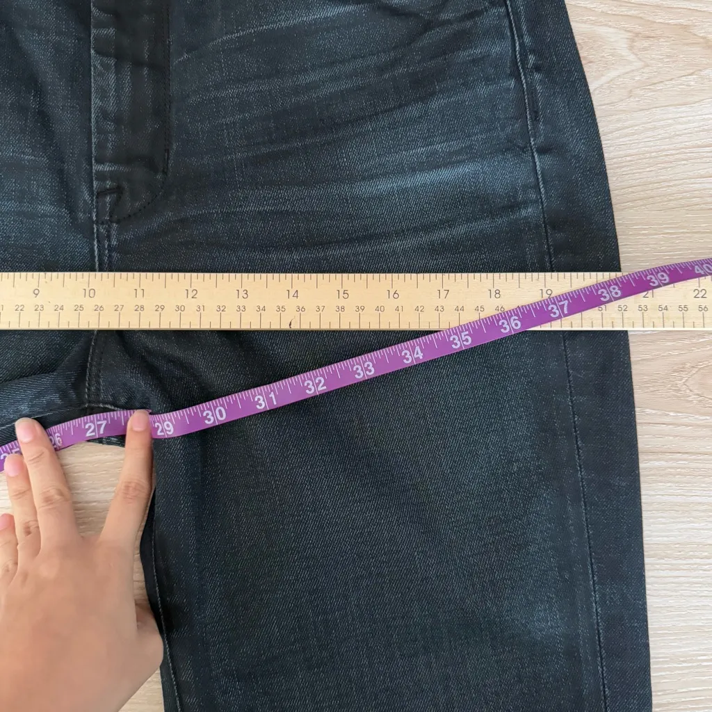 AYR 29 Slouchy Jeans Distressed Knee Dark Wash Straight Leg High Waist Grunge - Image 10