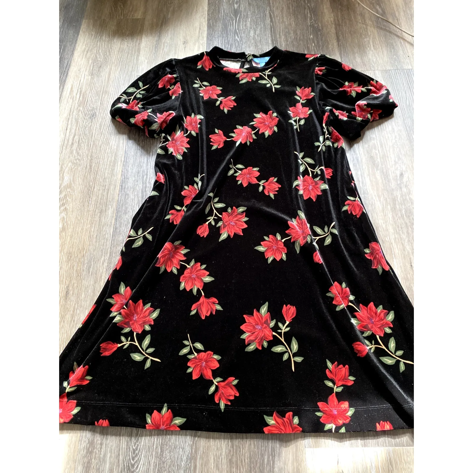 Draper James Velvet‎ Poinsettia Dark Floral Red Holiday Mini Dress Medium Whimsy - Image 3