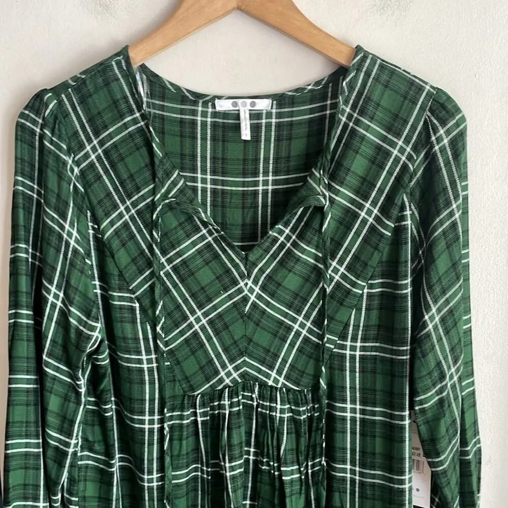 Three Dots Mason Plaid Long Sleeve Blouse Dark Green - Image 5