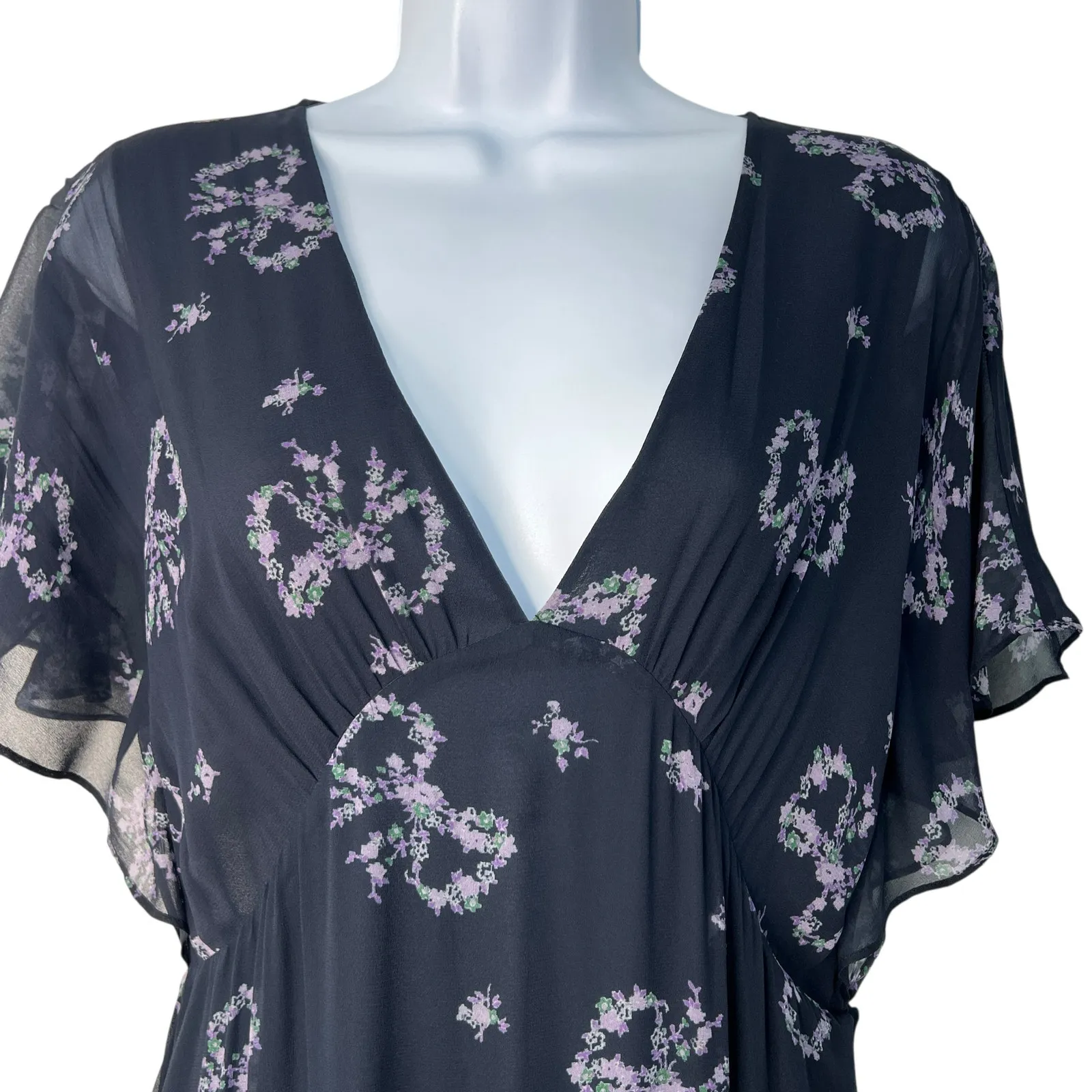 Love Shack Fancy Kover Bow Print Tiered Navy Blue Viscose Maxi Dress Size 8 - Image 14