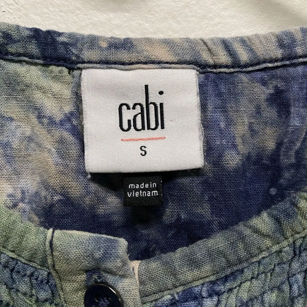 CAbi Woodstock Linen Blend Tie Dye Oversized Tunic Top Blouse Blue Green Small - Image 5