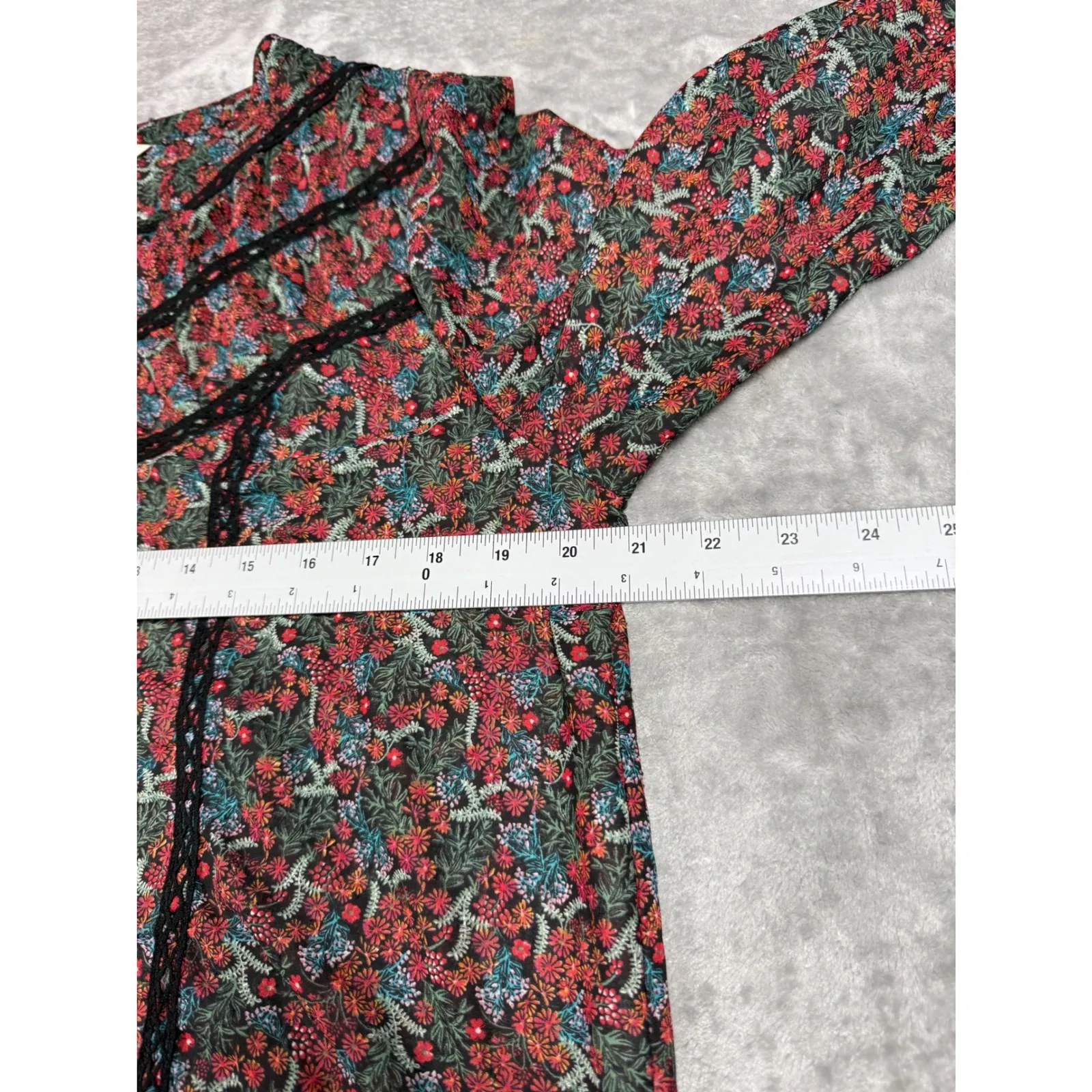 Matilda Jane‎ Floral Blouse Women's Long Sleeve Black Lace Trimmed LG - Image 6