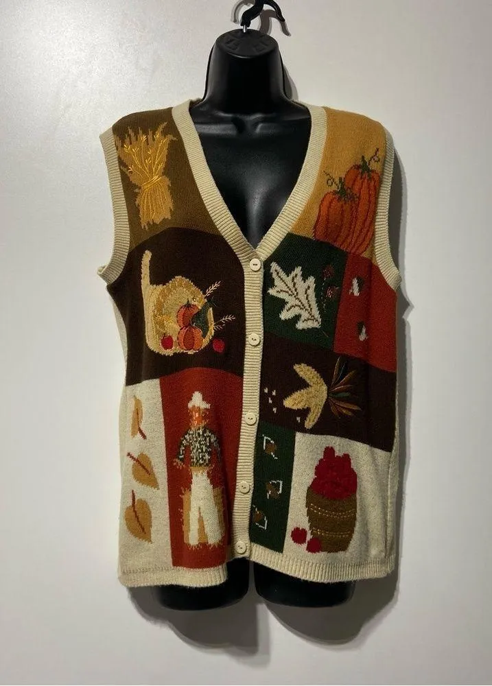 Vintage Fall Harvest Halloween Patchwork Vest Southern Lady Size Medium Novelty - Image 2