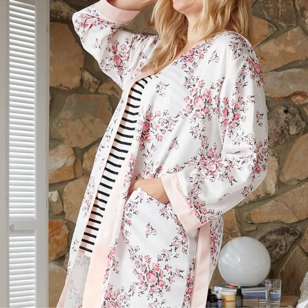 Morgan Lane x FabFitFun Blush Pink Satin Floral Robe Kimono Style Size S/M - Image 4
