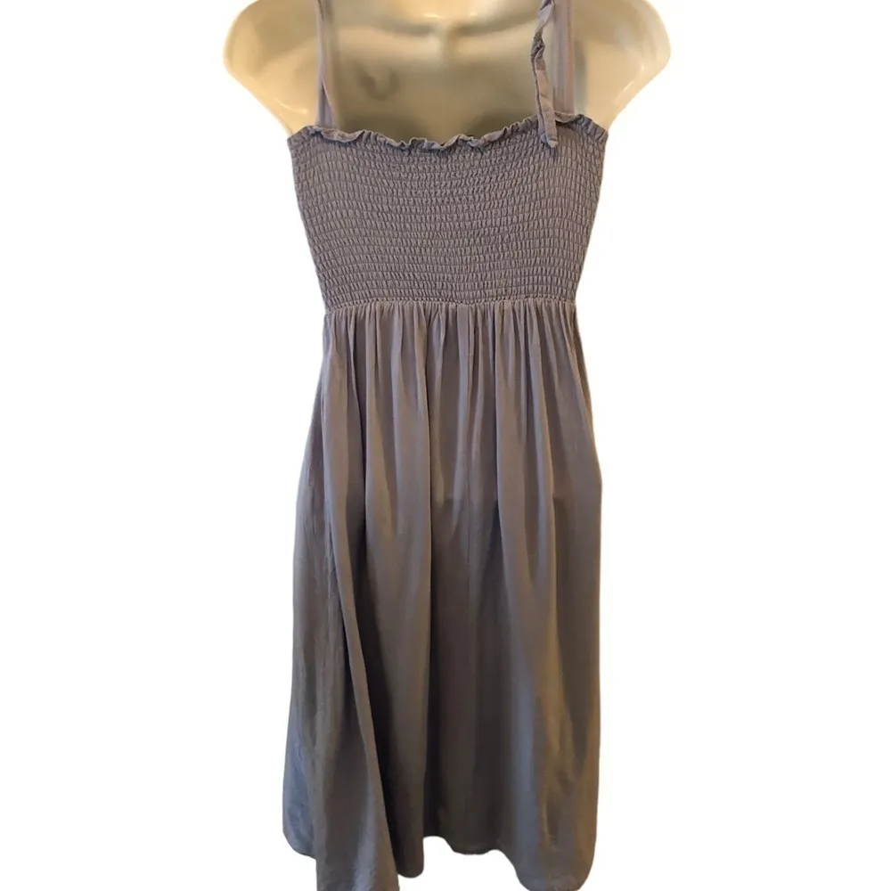 LULU’S Looking Up Blue Chambray Smocked Tie-Strap Midi Dress Sz XS Cottagecore - Image 4