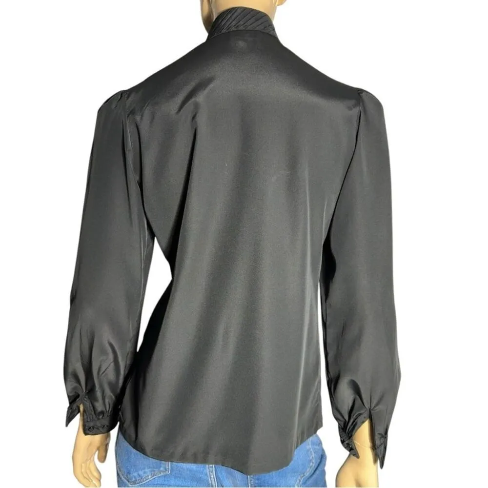 Gailord Vintage Women’s Size 8 Black Poly Satin Covered Button Up Dress Shirt - Image 5