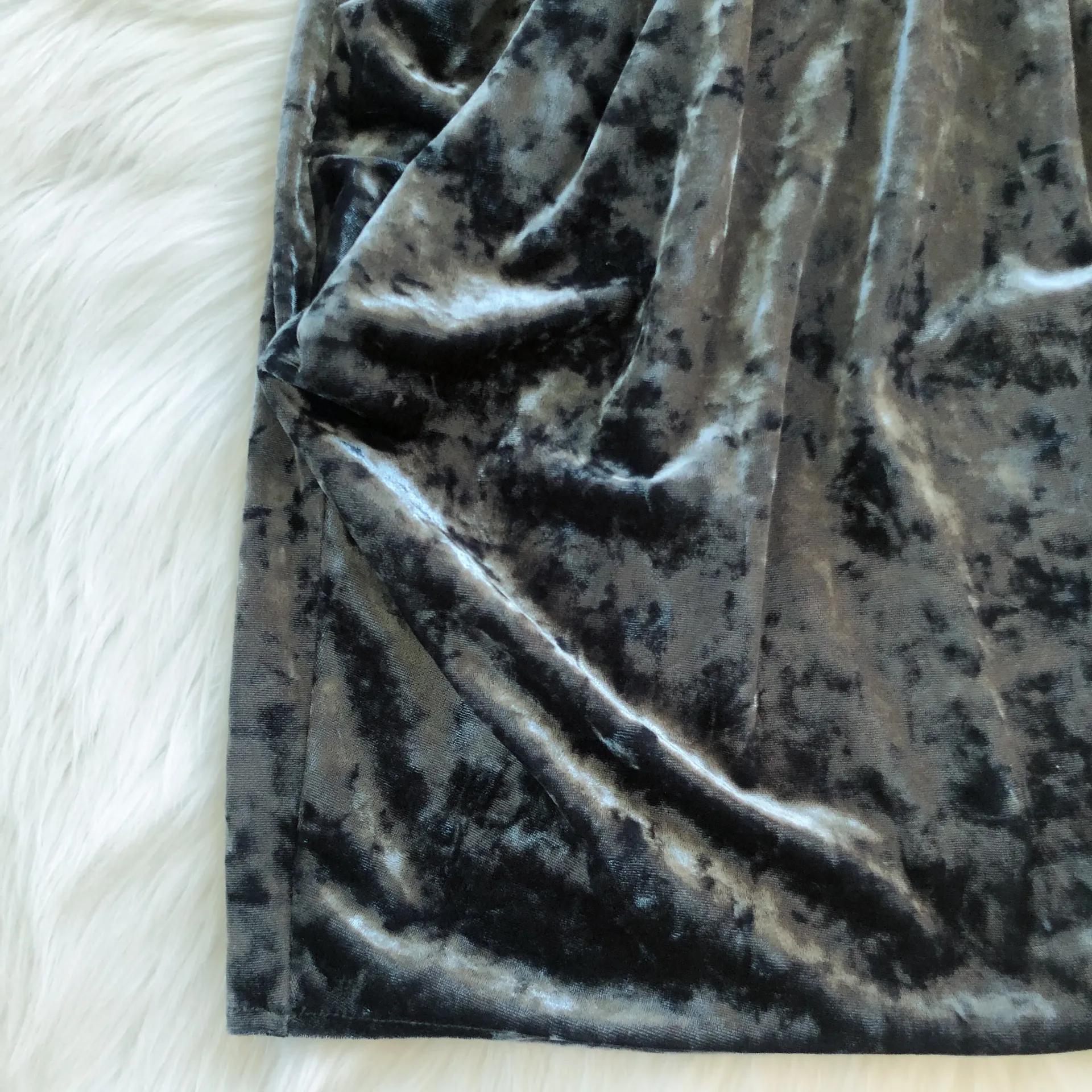 Greyish Teal Velvet Mini Skirt Blue Size XS - Image 4