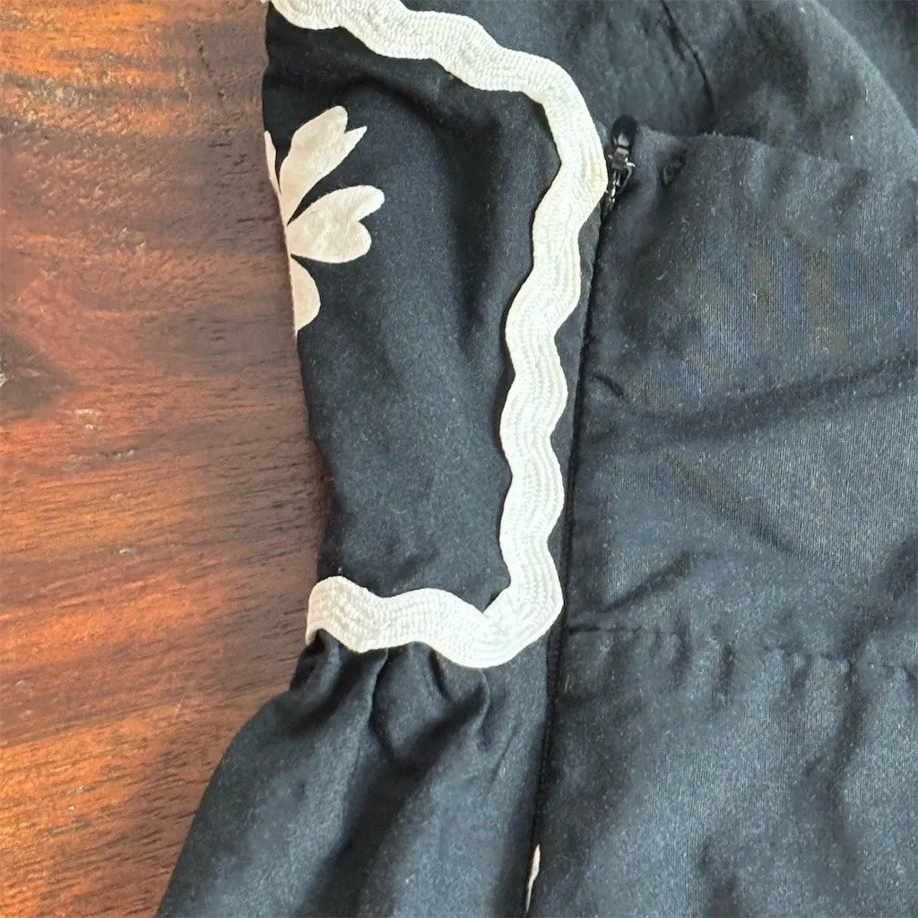 Zara Midi Dress Womens Size S Black Ecru Floral Strappy Ric Rac Trim - Image 2