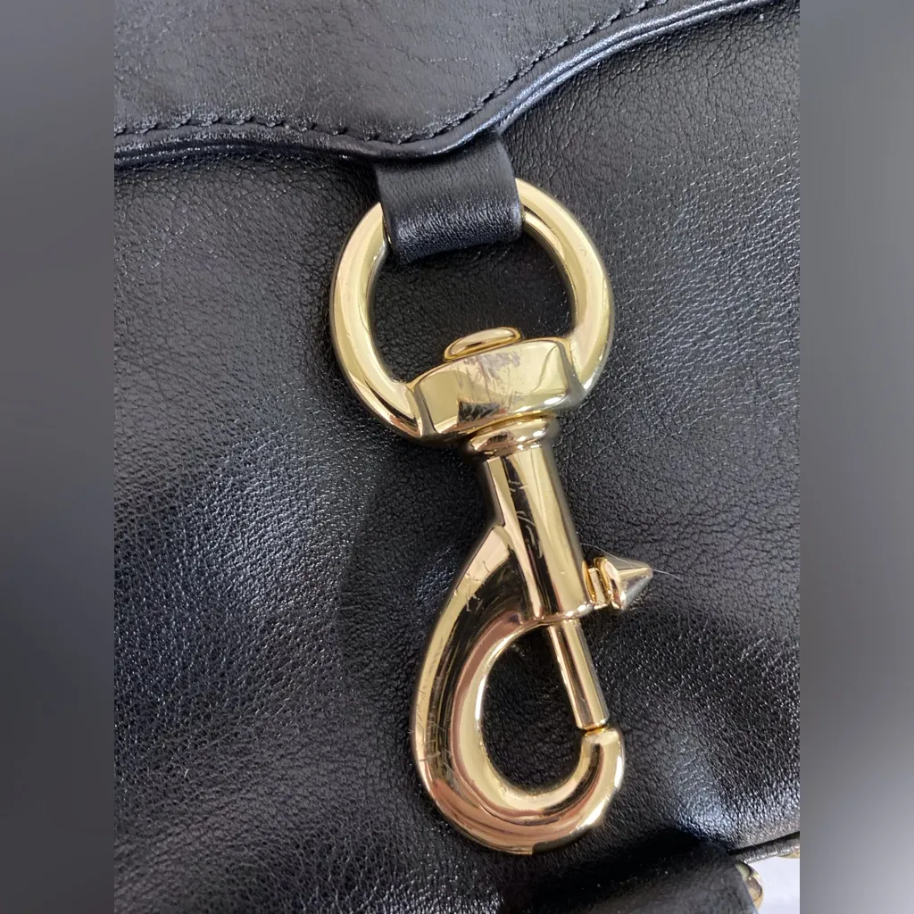 Rebecca Minkoff Mini Mac Black Leather Crossbody Bag Shiny Gold Hardware - Image 12