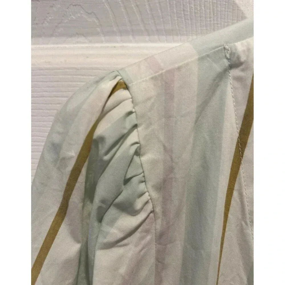A‎ New Day 100% Cotton Mint Green Striped Faux Wrap Blouse Size Large - Image 4