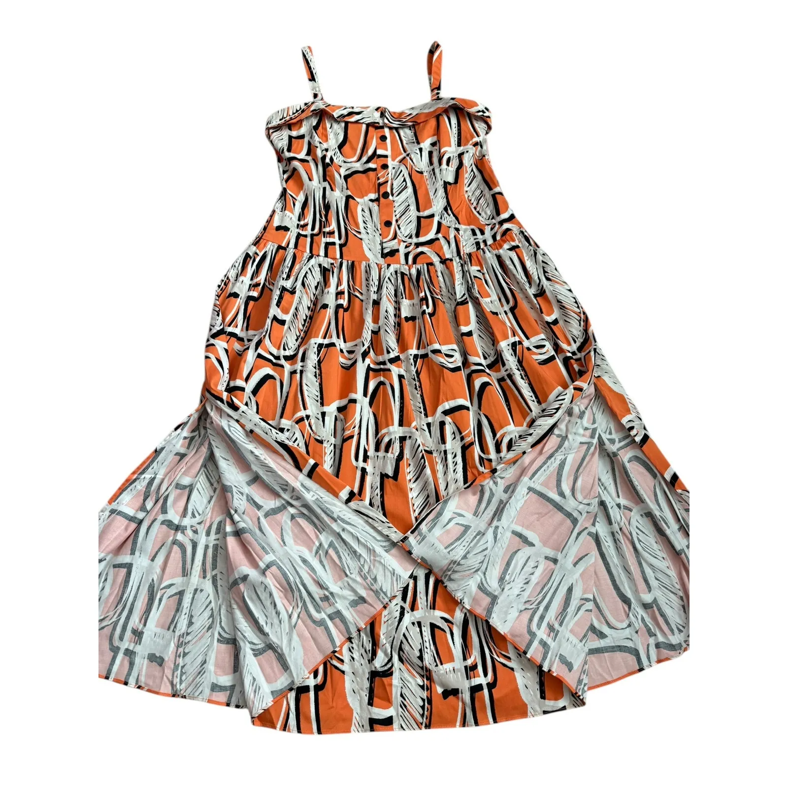 Karl Lagerfeld Paris Sleeveless Printed Square Neck Midi Dress Orange Size 12 - Image 10
