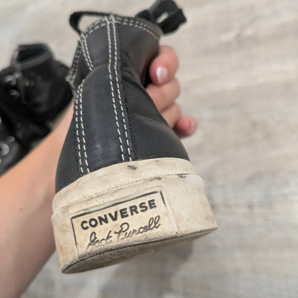 Converse Jack Purcell Black Leather Zip High Tops Size 6.5 - Image 15
