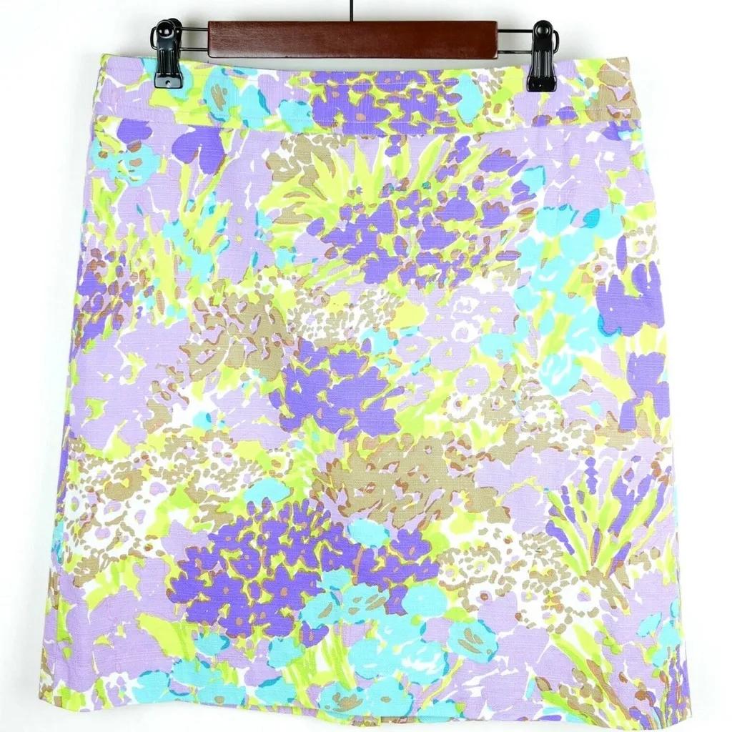 TALBOTS Women's 6 Purple & green watercolor floral stretch skirt knee length - Image 2