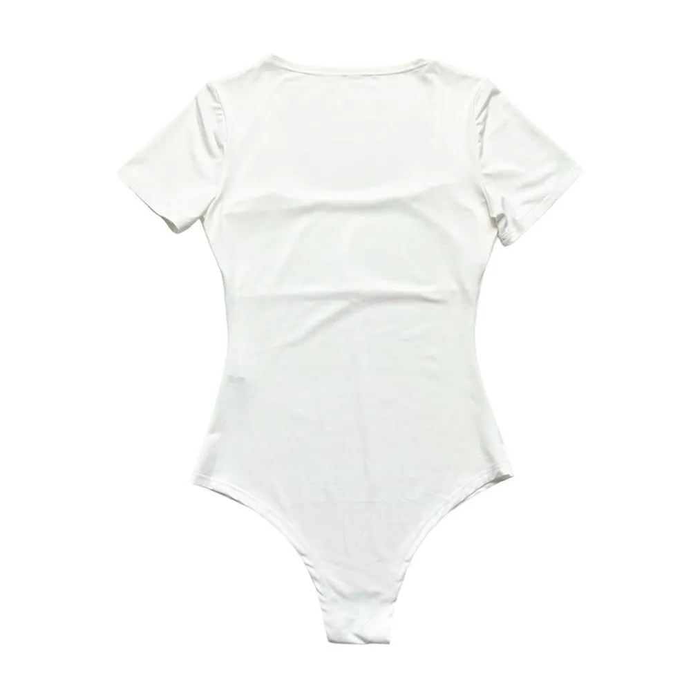 🔃Square Collar White Short Sleeve Bodysuit Size M - Image 7