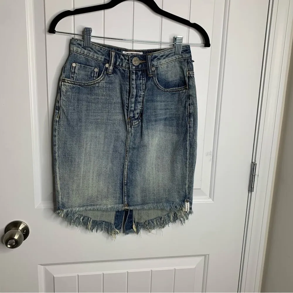 One Teaspoon Revolve fray hem‎ denim pencil high waisted skirt size 24 - Image 3