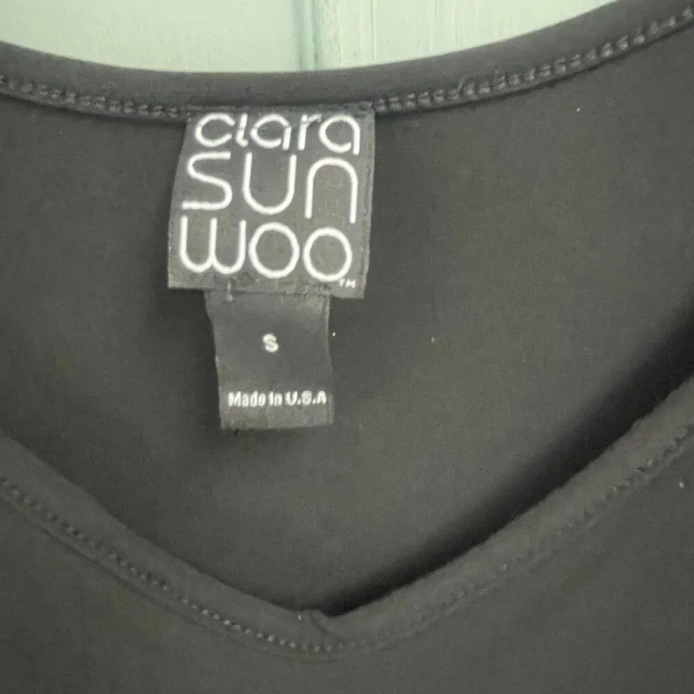 Clara Sun Woo Black Top Size Small Sheer Ruched Sleeves Dressy Casual Holiday - Image 2