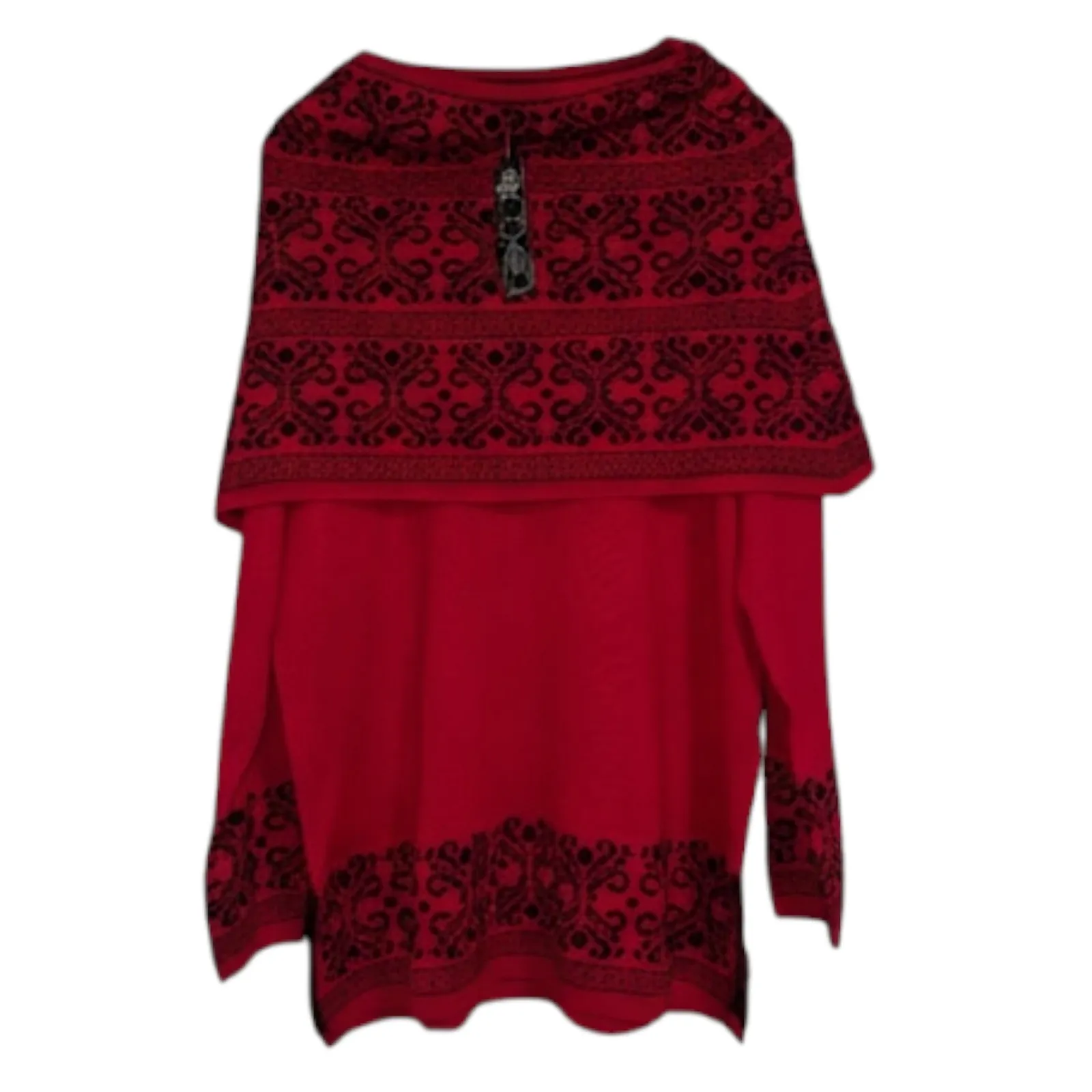 Lety & Me Red Black Paisley Print Cowl Neck Sweater Scarf Set‎ Women XL - Image 2