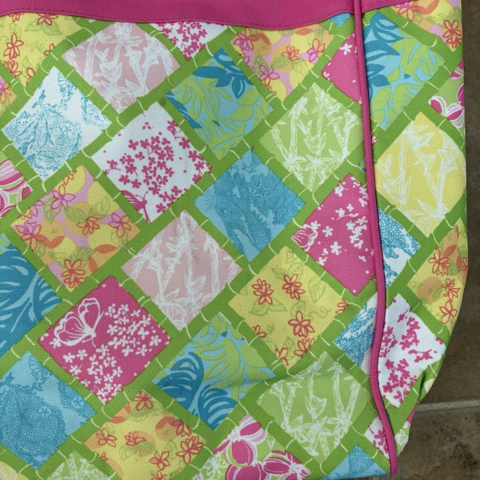 Lilly Pulitzer Tote Vintage Patchwork Summer Shoulder Bag Bright Pink - Image 3