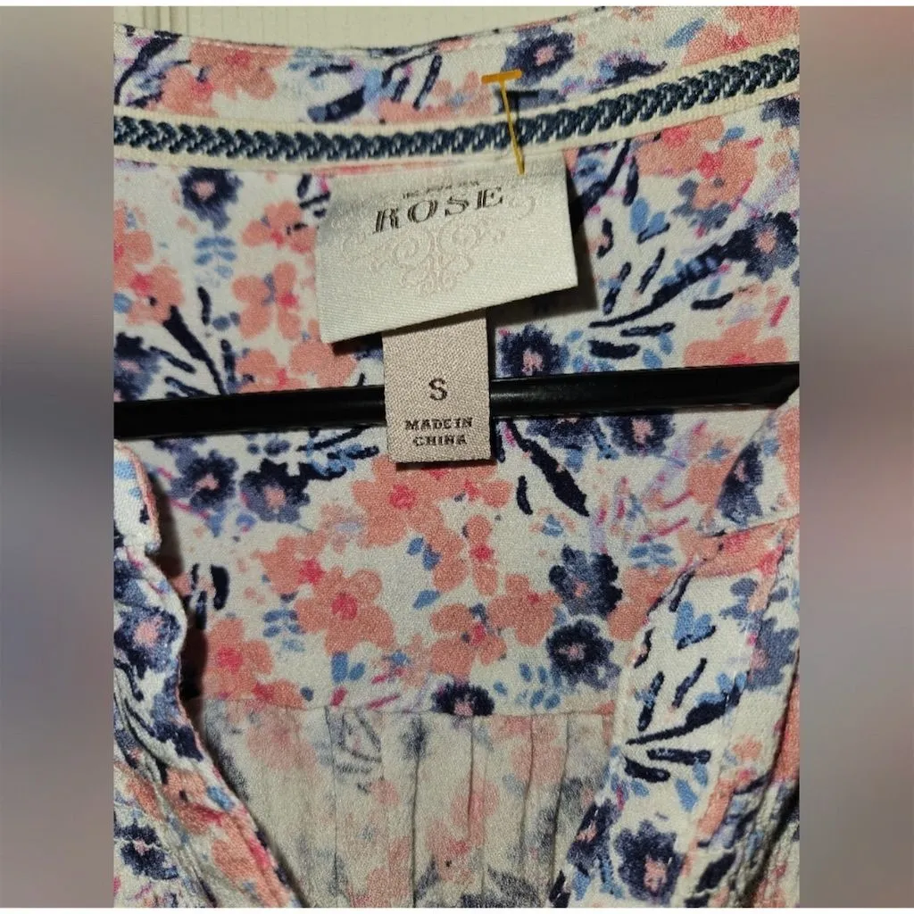 Knox Rose Women's Pink Floral V-Neck Blouse Standard Size S Short Flutter Sleeve - Image 3