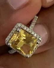 Australian Crystal Square Stone Ring Dipped In White Gold.. Yellow - Image 2