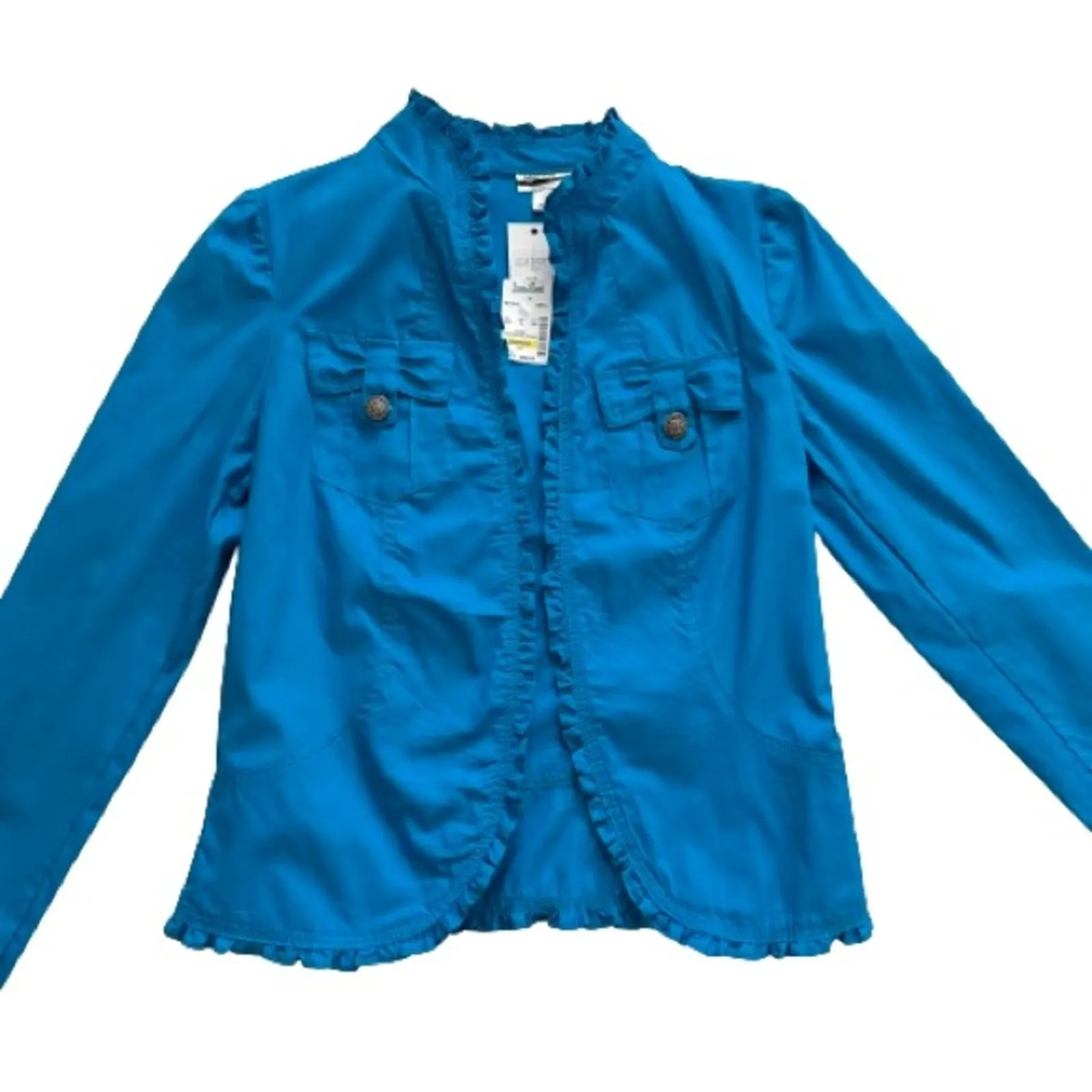 Mirror Image Blazer Jacket Blue Open Front Ruffled Lightweight Summer Small NEW - Image 7