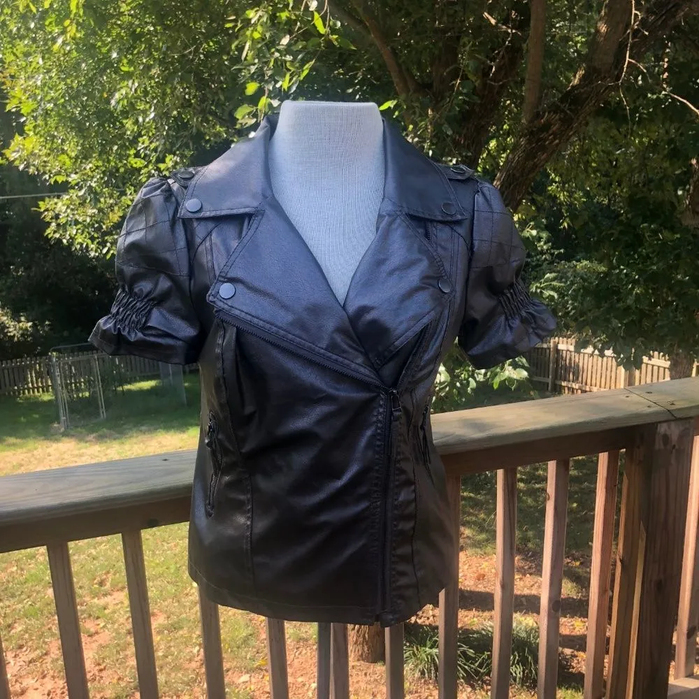 Wet Seal Faux Leather Gunmetal Silver Jacket L - Image 7