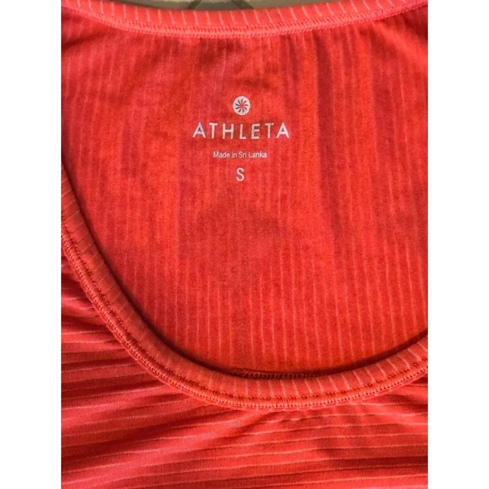 Athleta Small Orange Red Striped Long Sleeved Workout Shirt - Image 9