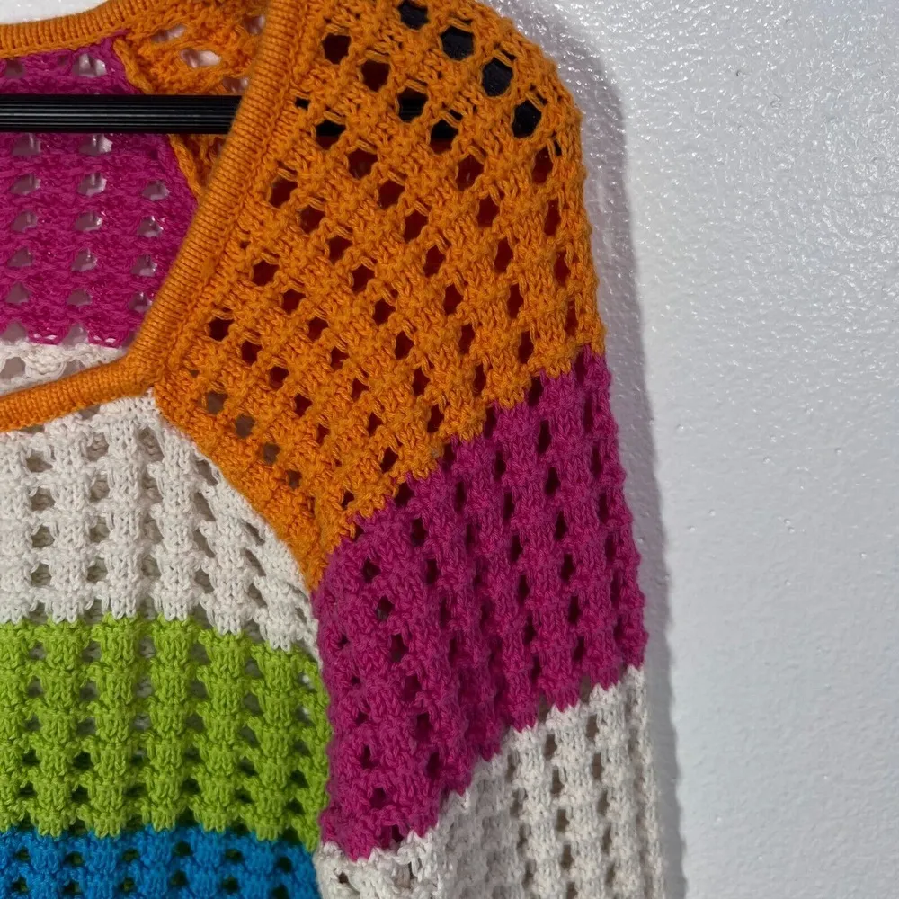 Wild Fable Crochet Sweater Medium Multi Color Square Neck Lightweight Casualwear - Image 5