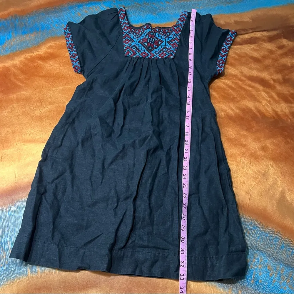Madewell Black 100% Linen Embroidered Wander Mini Dress Black small blue red - Image 9