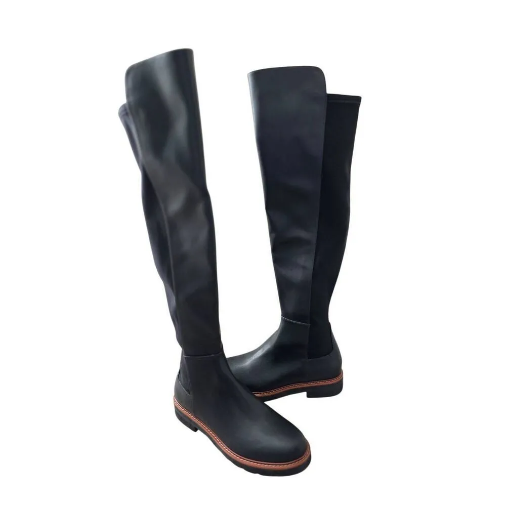 Stuart Weitzman Over The Knee Leather Boots Almond Toe Size 6 in Black NEW - Image 7