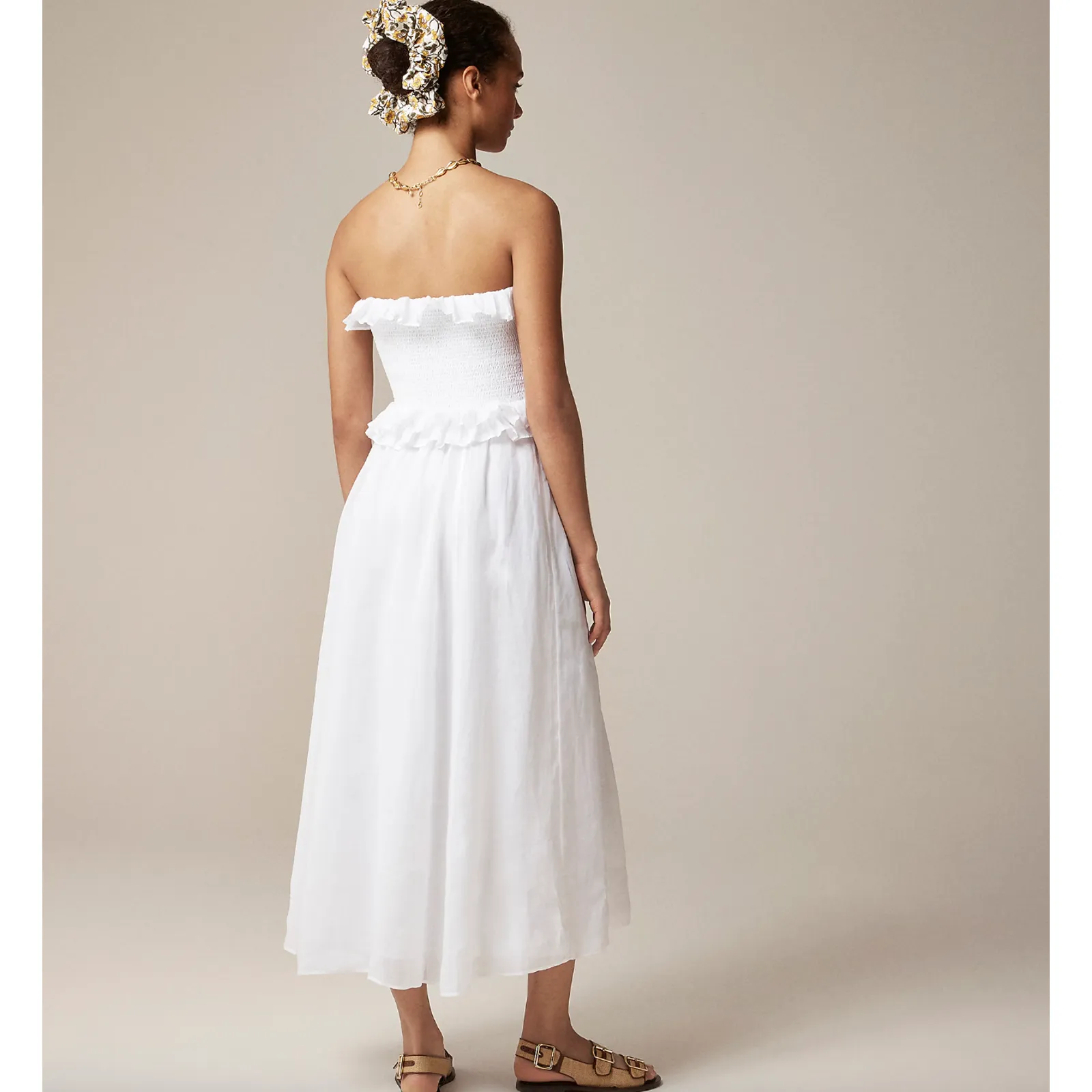 J.Crew Ravenna Dress Ramie Ruffle Lightweight Smocked Midi White XS NWT - Image 3