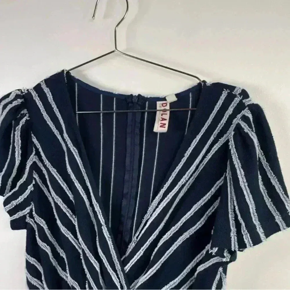 Anthropologie Dolan Navy Striped Canovas Cotton Wide‎ Leg Jumpsuit - Image 4