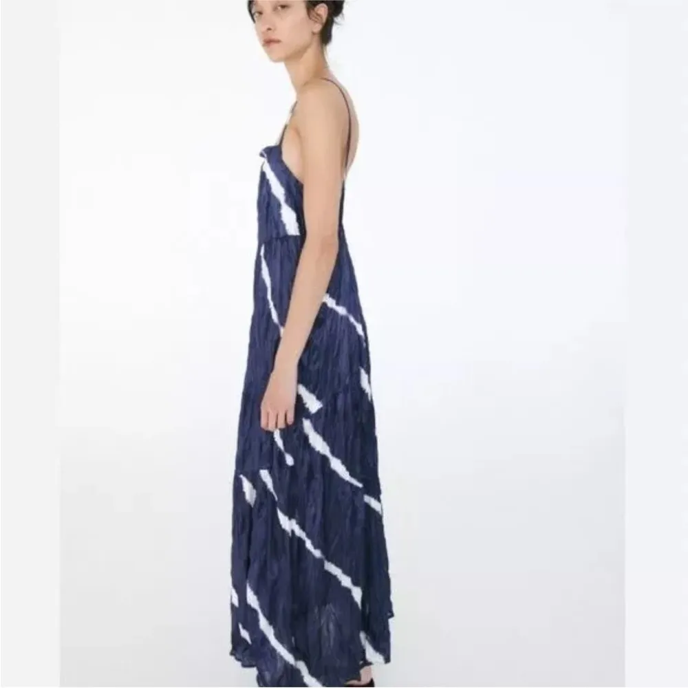 Zara NWT satin blue & white tie dye print flowy maxi summer dress - Image 5