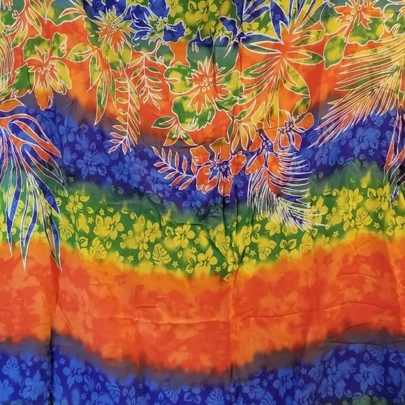 {58" x 45"} Rainbow Hawaiian Hibiscus Swimsuit Cover Up Wrap Skirt Dress - Image 2