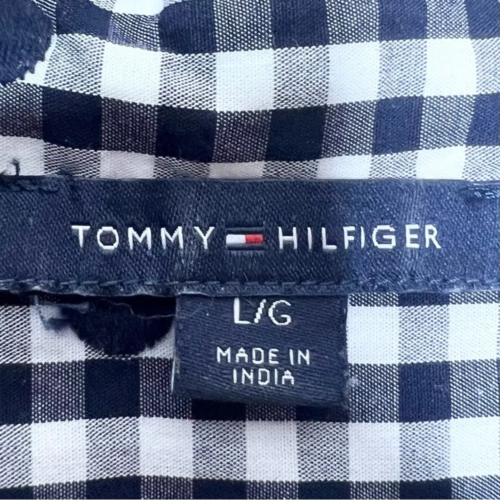 Tommy Hilfiger Blue & White Gingham Polka Dot Button Up Shirt Top Size Large - Image 7