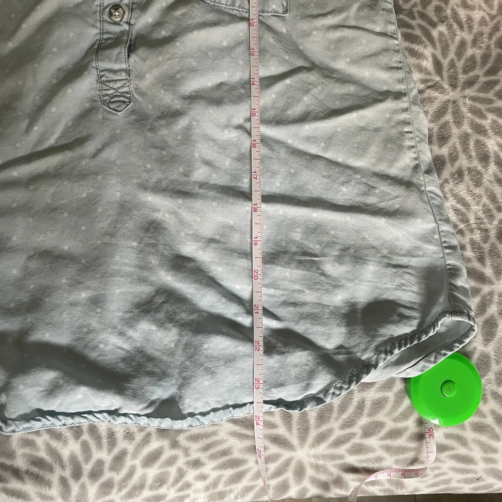 Thread & Supply Denim Henley Shirt XS Polka Dot Light Blue Preppy Boho Chic Dots - Image 6