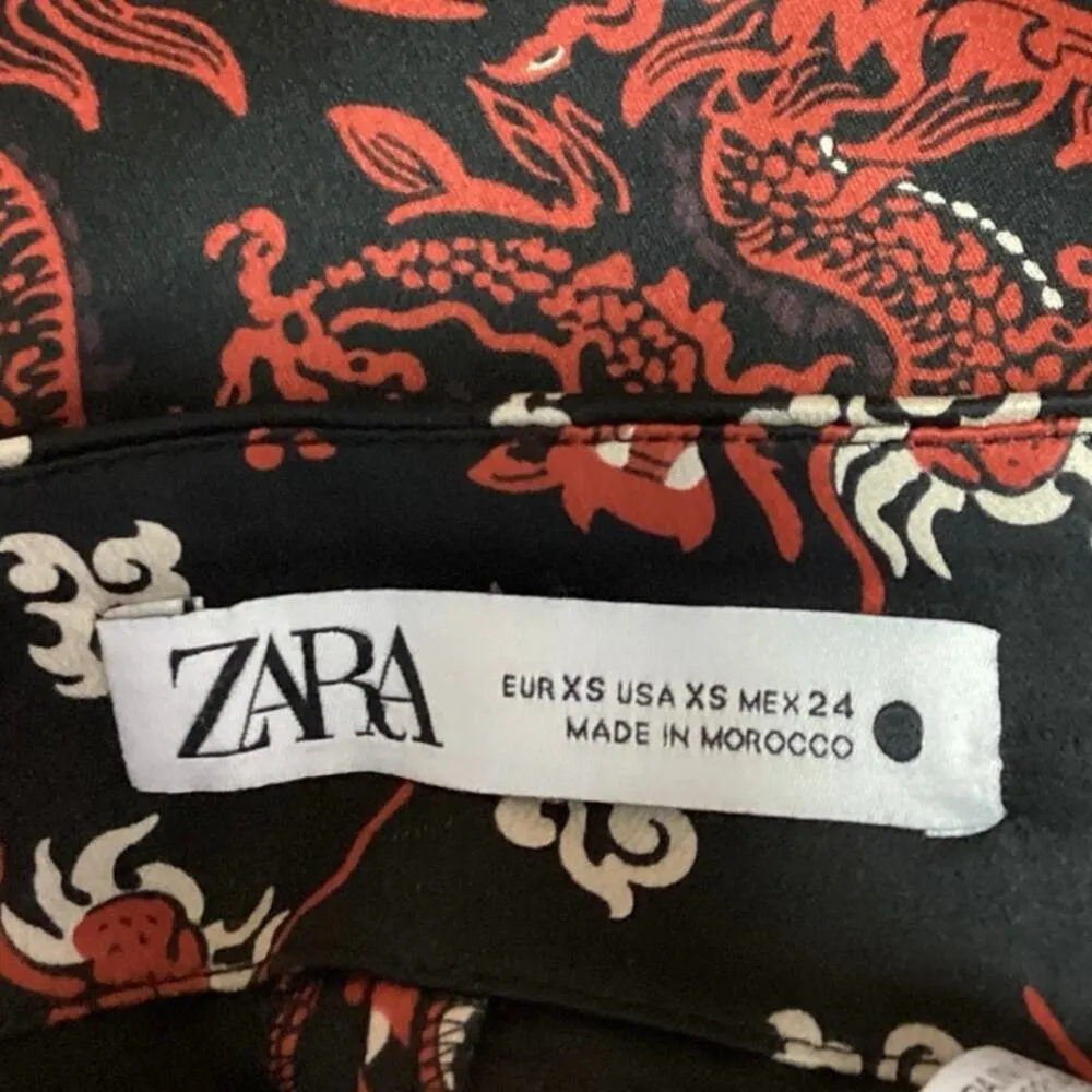 ZARA Women's Multi Chinese Dragon Print Silky Satin Slip Straight Mini Skirt XS - Image 5