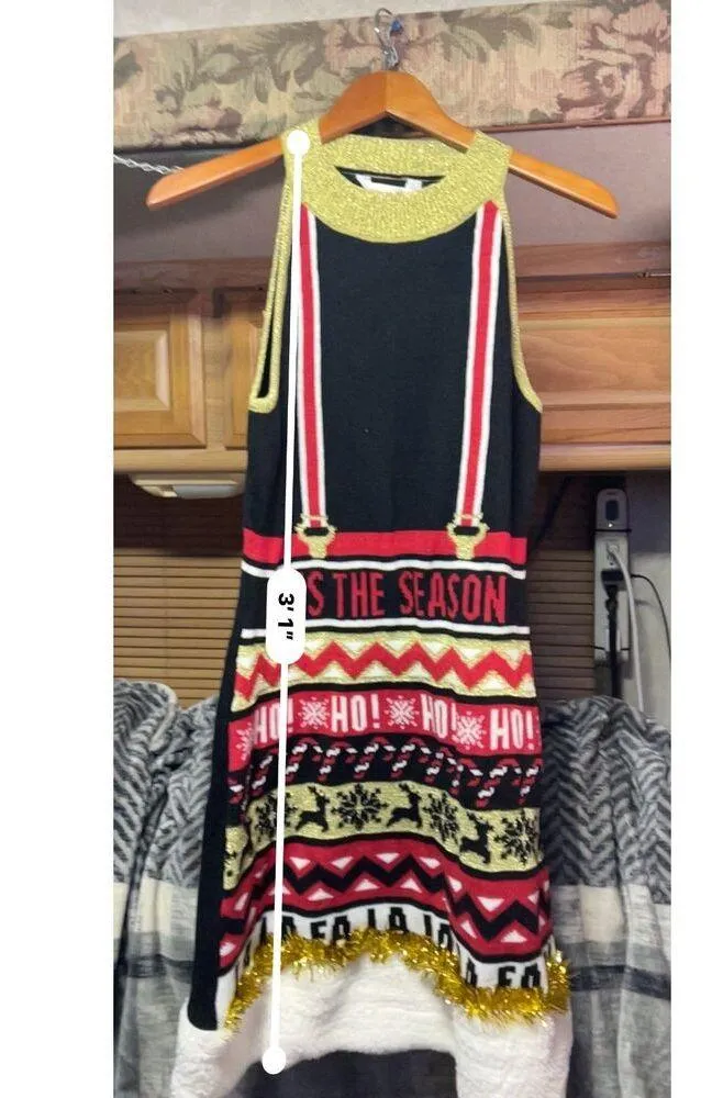 No Boundaries Juniors Christmas Sweater Dress Ugly Holiday Tinsel Hem Size M 7-9 - Image 6