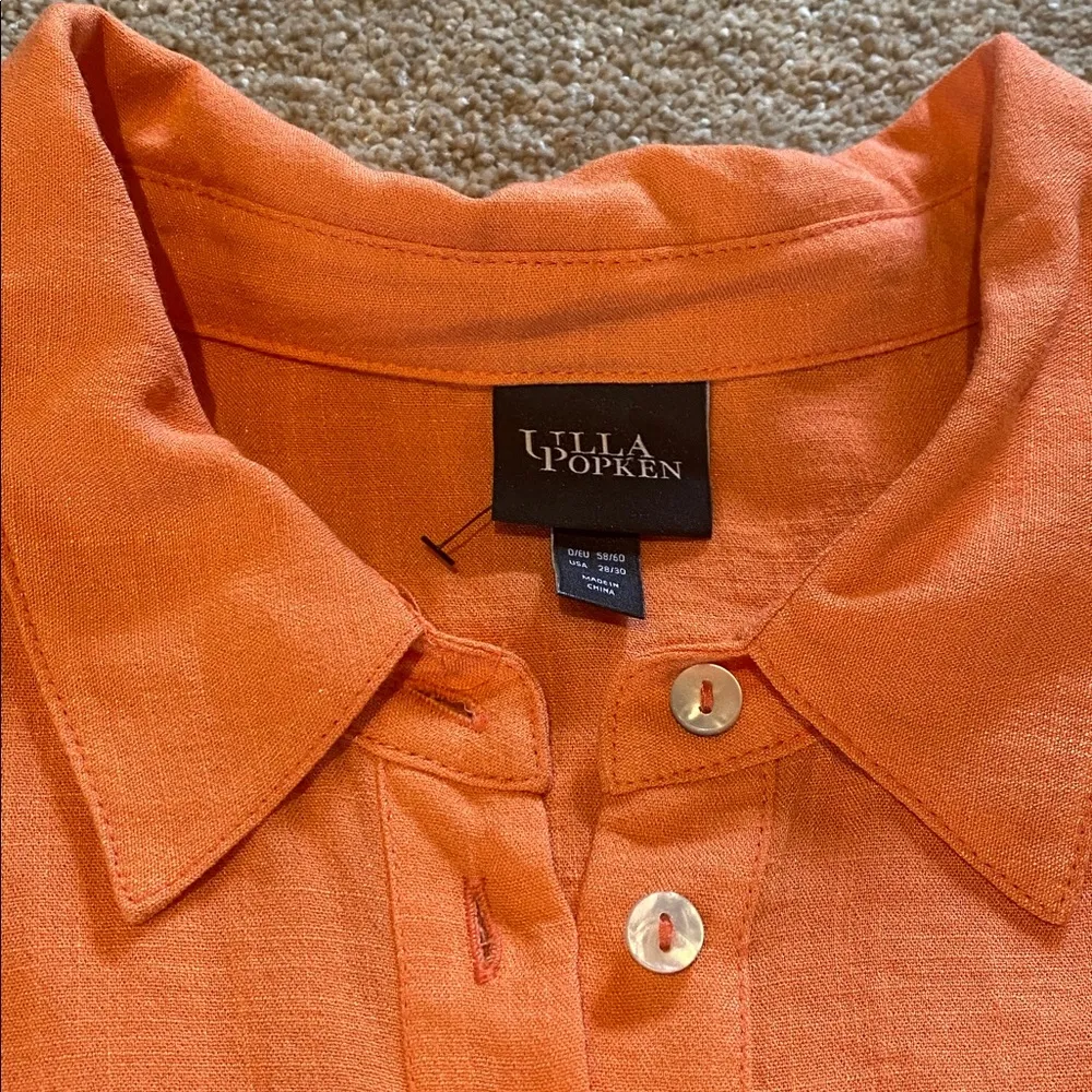 Ulla Popken Button Down Shirt Blouse Persimmon Sleeve Detail Size 28/30 Orange - Image 2