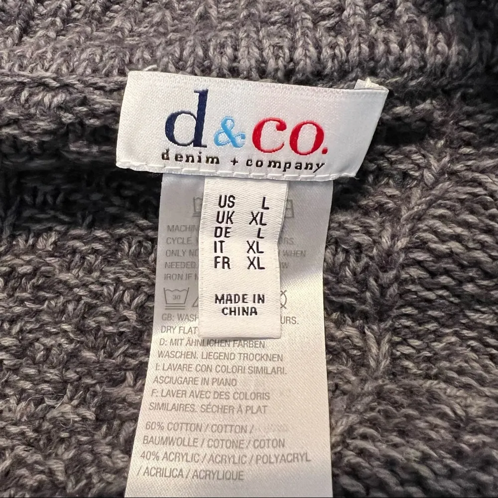 Denim & Co. Cable Knit Poncho Sweater Size Large Color Gray Button detail - Image 14