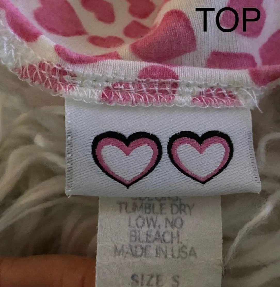 Vintage Shorts and Tank Pajama Set White with Pink Hearts Medium Short Small Top - Image 5