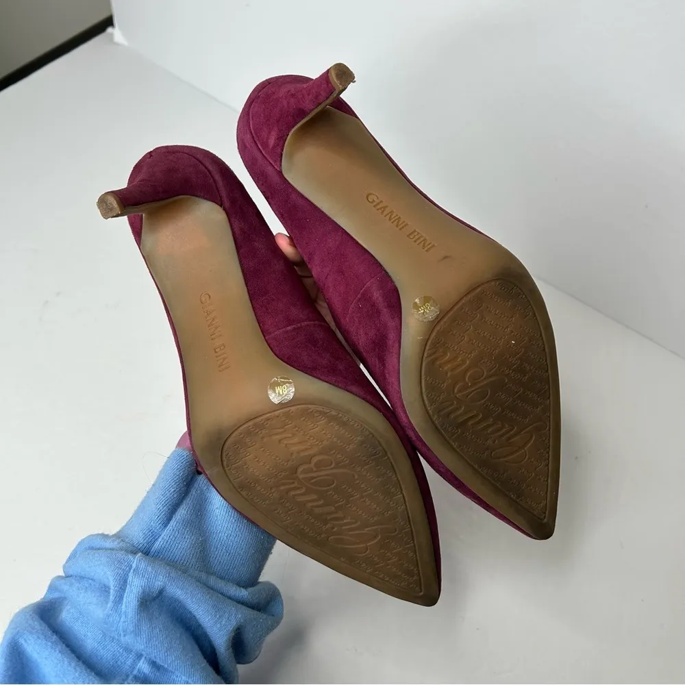 Gianni Bini Red Leather Suede Heels Shoes 8 Pointed-Toe Heels - Image 8