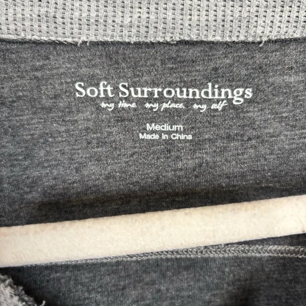 Soft Surroundings Tunic Top Medium Heather Grey Buttons Pocket Waffleknit Blouse - Image 8