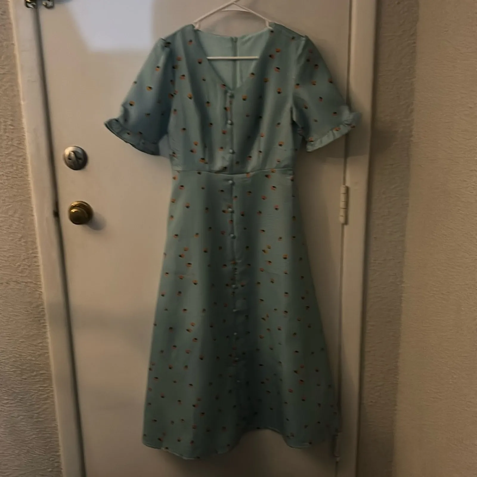 Petallush Green Pattern Day Dress Zip Up S 50s Inspired Tradwife NEW Retrogirl Orange - Image 3