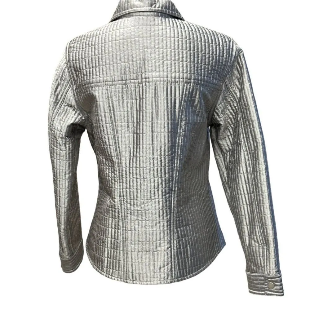 Susan Bristol Women's Size M Silver Quilted Snap Closure Blazer Jacket Metallic - Image 8