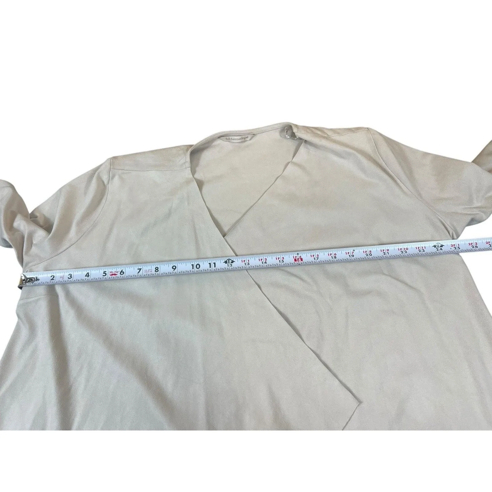 Soft Surroundings Open Front Cardigan Jacket Tan Beige Faux Suede Raw Edge 1X - Image 7