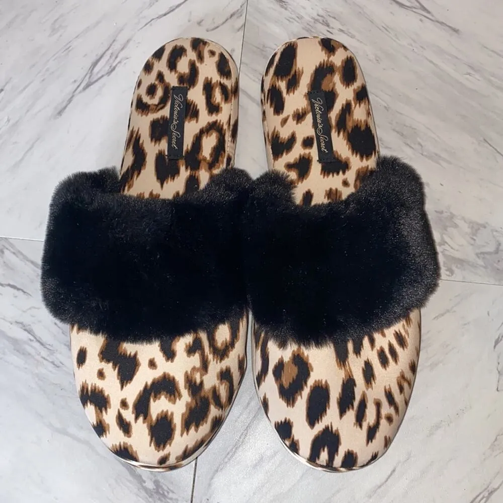 Victoria's Secret Leopard Fuzzy Slippers Size Medium - Image 3