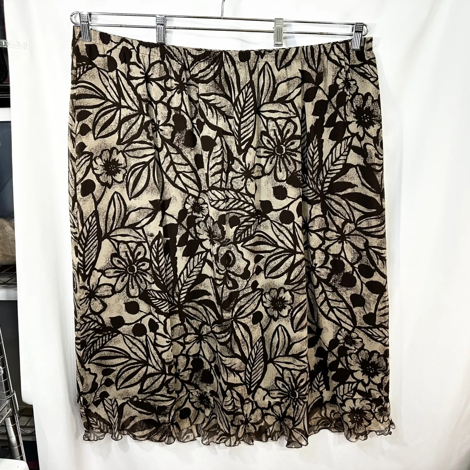 New‎ York City Design Co Plus Size 3X Skirt Set Top Silk Brown Floral Brown 1574 - Image 6