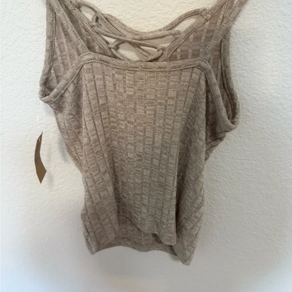 American Eagle Outfitters Beige-Gray Ribbed Knit Criss-cross Cami Tank Top Small - Image 8